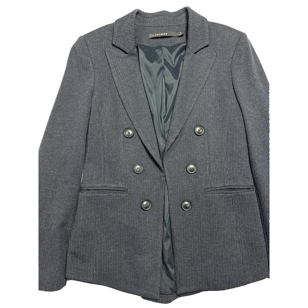 Iris Setlakwe Blazer Sz 8 Pinstripe Double Breasted Made in Canada Wool Blend